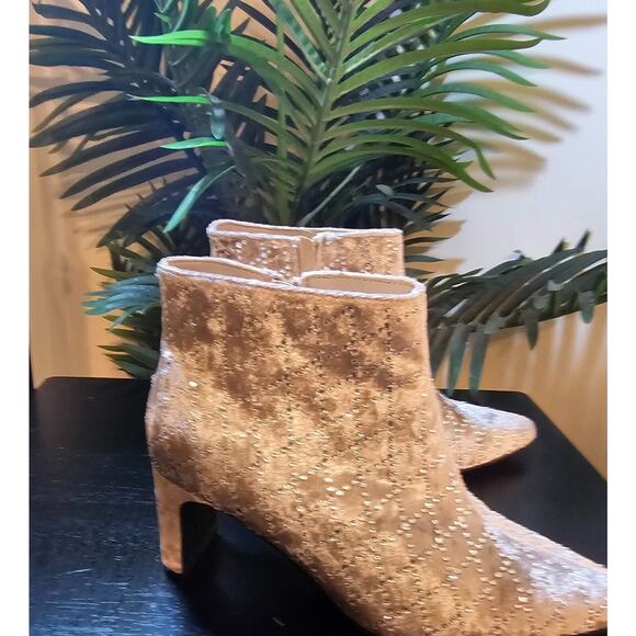 Silver suede diamond embellished boot with Square heel - Picture 5 of 5